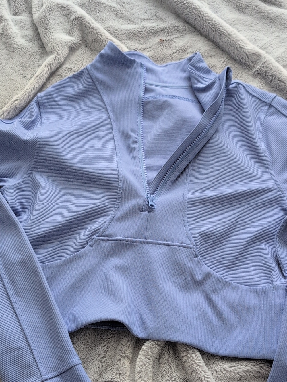 90 degrees by Reflex Periwinkle Half-Zip Ribbed Crop Top